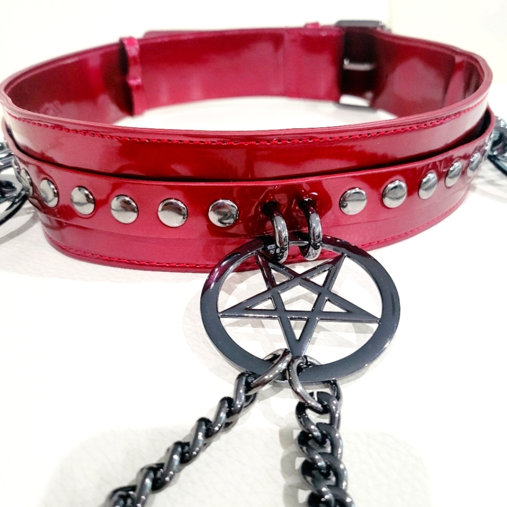Killstar Red Belt with Pentagram Charm and Studs